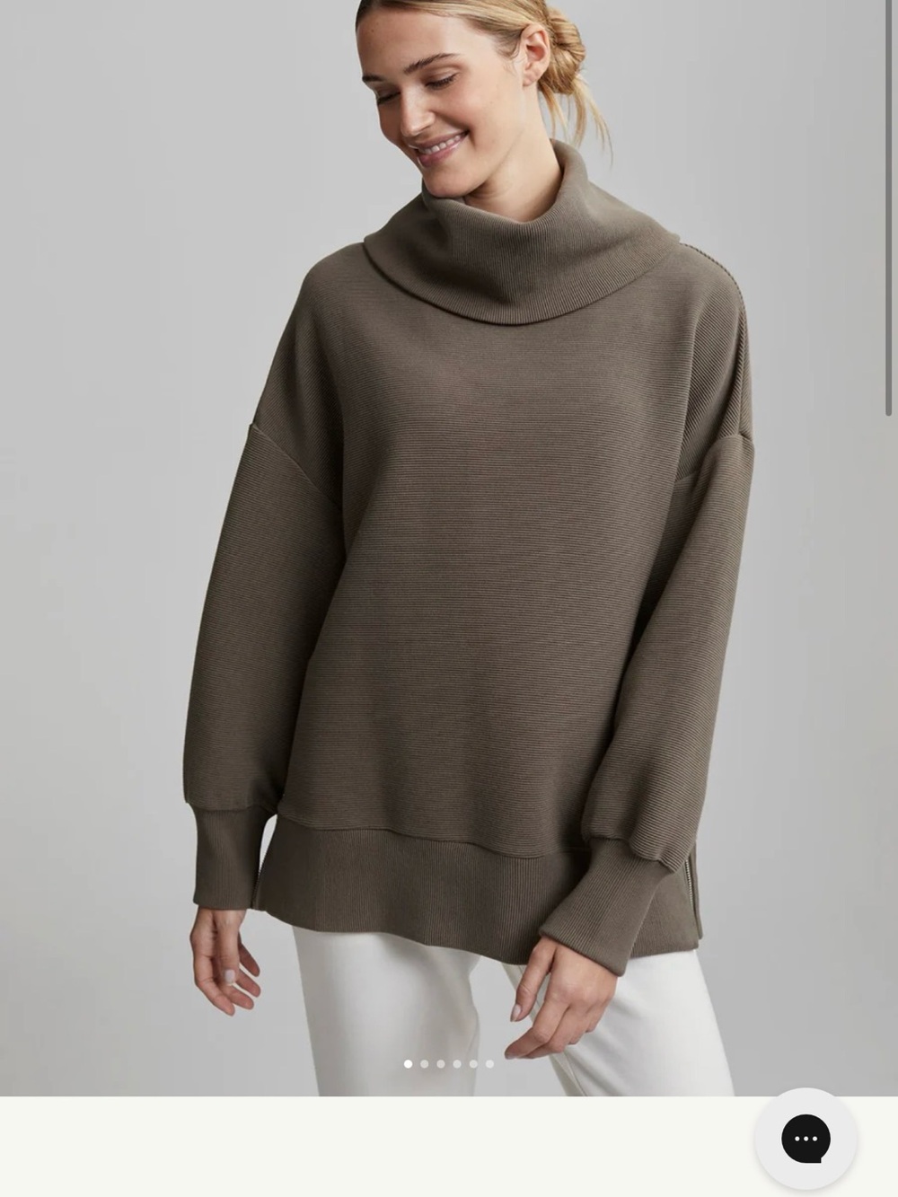 Varley Olive-Taupe Draped Cowl Sweater